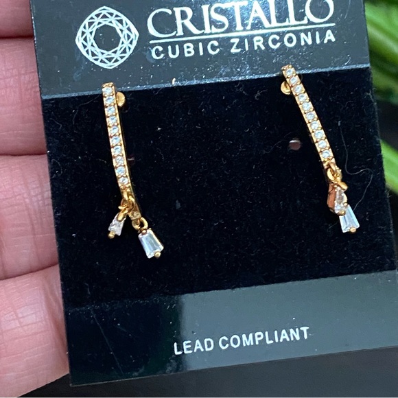 CRISTALLO CZ Cubic Zirconia Pave Gold-tone Drop Earrings - Picture 5 of 12